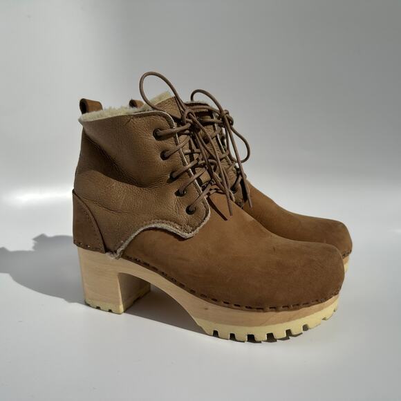 No. 6 Store Lander Lace Up Shearling Clog Boot on Mid Tread Size 38 Honey EUC - Picture 3 of 16